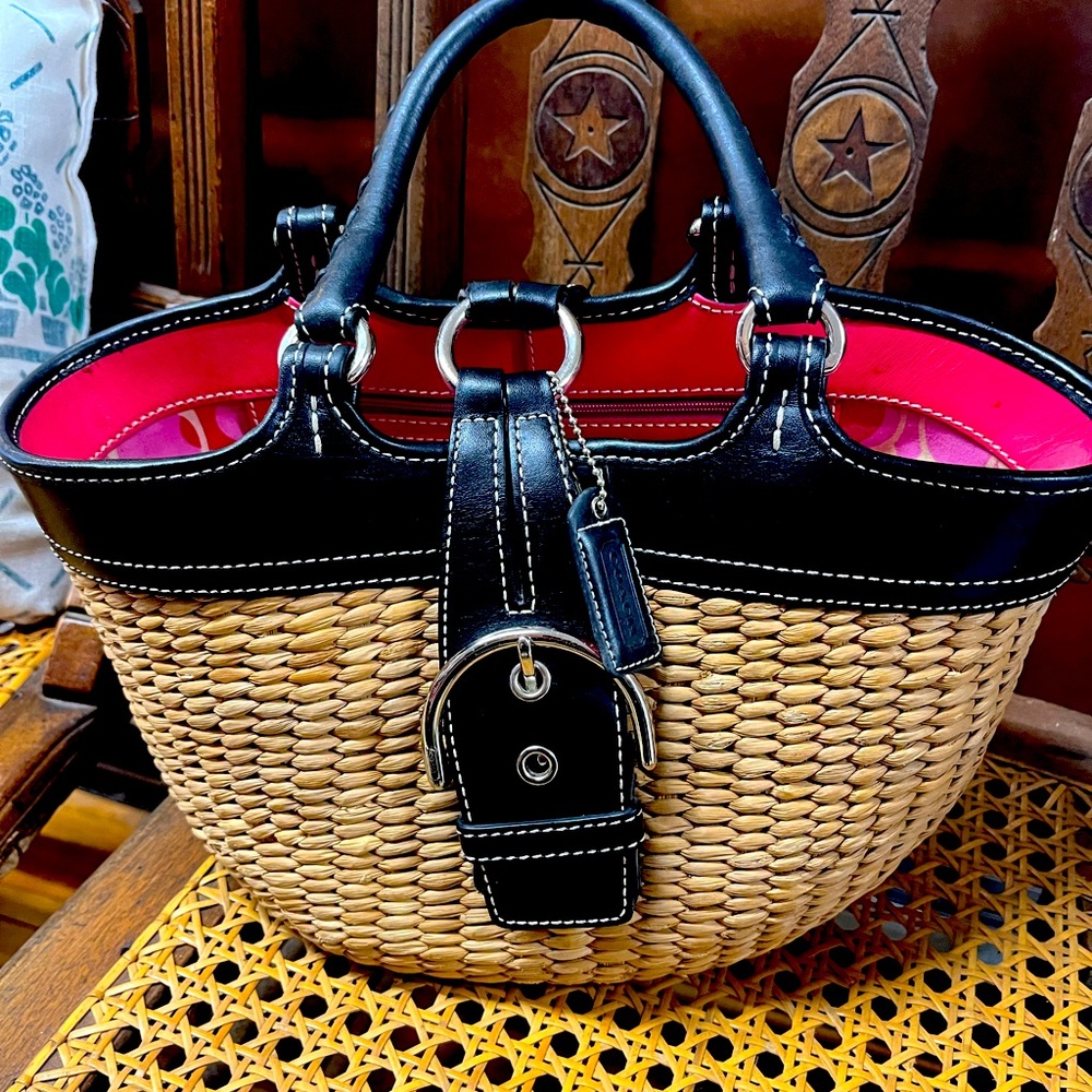 Great Coach rattan straw bag tote
